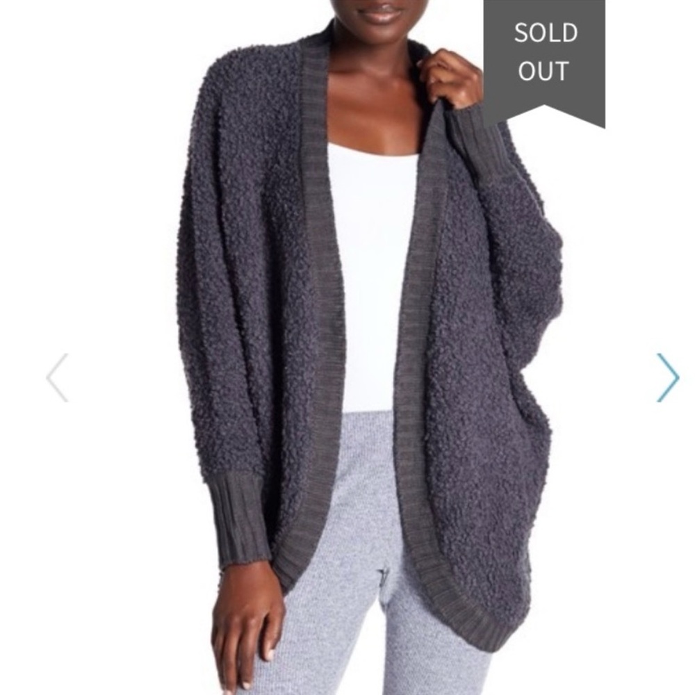 Nordstrom Free Press Dark Gray Fuzzy Batwing Cardigan & Ribbed Tank XS/Small